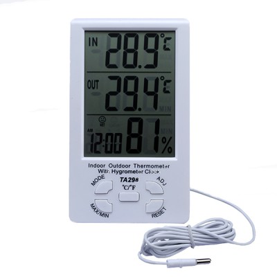 Домашняя метеостанция TA298, термометр и гигрометр с выносным датчиком (температура, влажность, часы)