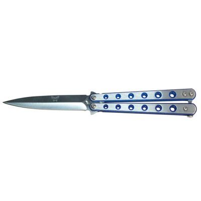 Нож бабочка - балисонг (серебристый / синий, 225 мм)